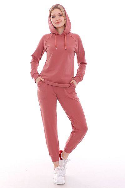 DISENTIS MODEST Σετ φόρμας Dusty Rose με μακρυμάνικη κουκούλα και μπροστινές τσέπες