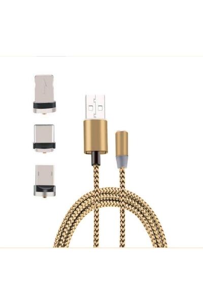 Ally Mobile Iphone Type-c, Android 3 Yuvarlak Başlık Manyetik Şarj Usb Kablos...
