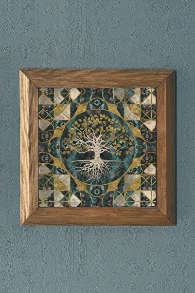 Oscar Stone Decor Masif Çerçeveli Hayat Ağacı (yaşam) Doğaltaş Tablo Pano 28x28 Cm