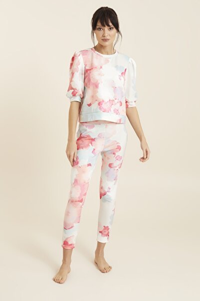 Hanna's by Hanna Darsa Kadın Pembe Çiçek Desenli Örme Tayt