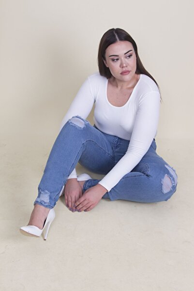 Şans Pantaloni skinny din denim lycra cu detaliu, albastru, mărime mare, 65n3...