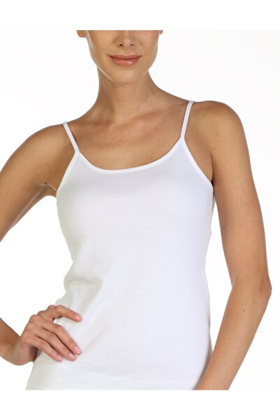 Çift Kaplan Kadın Ribana Ip Askılı Beyaz Atlet 723 3'lü Paket