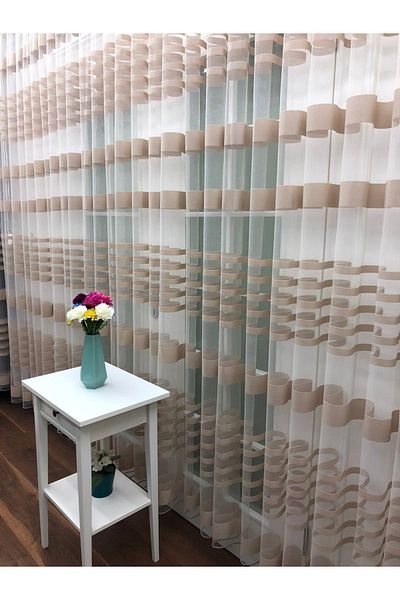 Esse Home Transverse Striped Banded Sports Tulle Curtain, 450x250, Sparse Pleat, 1/2