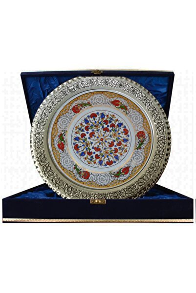 Armada Çini Armada Cini Prt 44 25 Cm Yellow Gold Gilt Tulip Carnation Silver Framed Porcelain Cini Plate