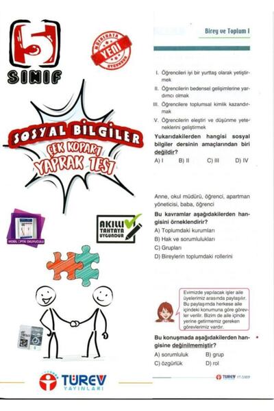 Türev Yayınları 5. Sınıf Sosyal Bilgiler Çek Kopart Yaprak Test