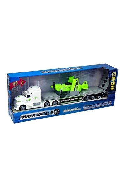 Sunman 1:50 Maxx Wheels Sesli Ve Işıklı Taşıyıcı Tır Beyaz Tır Ve Yeşil Uçak
