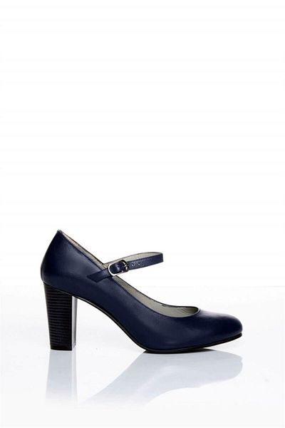Deripabuc Genuine Leather Navy Blue Women's Heeled Leather Shoes Shn-0278