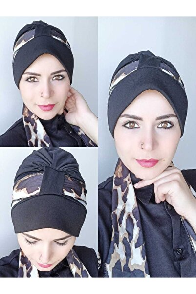 BAV Butik Ayvitrin Leopard Scarf Bone Black