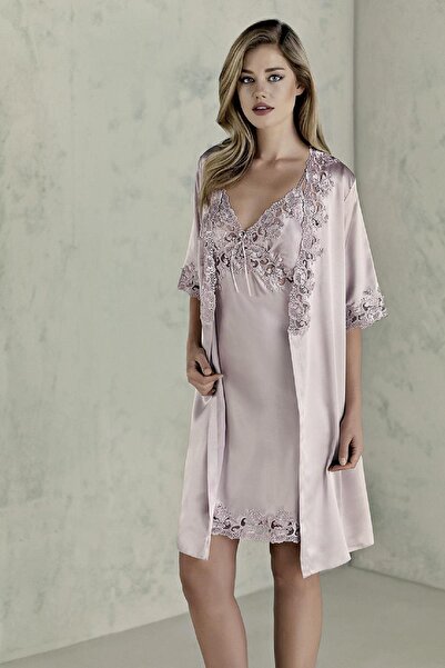 Espuar 6 Parça Dantel Detaylı Saten Gecelik-sabahlık-pijama-şort Çeyiz Seti