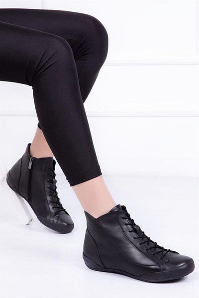 Deripabuc Genuine Leather Black Women's Leather Boots Trc-b504