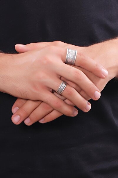 LABALABA Erkek Antik Gümüş Kaplama Ayarlanabilir 2'li Yüzük Seti