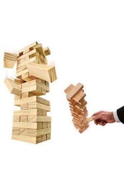 FırsatYeri Wooden Balance Game Jenga 54 Pieces 7.5X2.5X1.5 cm Natural Wood Fu...