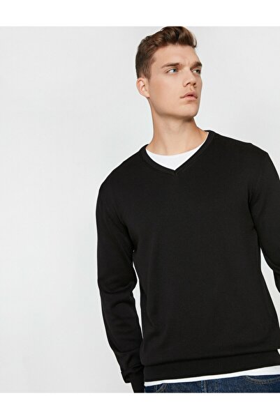 Koton Pulover negru cu decolteu în V pentru bărbați