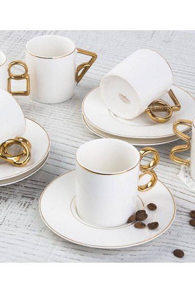 ACAR Porcelain Coffee Pot Set of 6 Gold