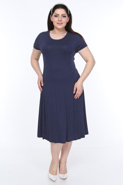 SENTEX Rochie de damă cu mâneci scurte cu buline, cu talie cupa