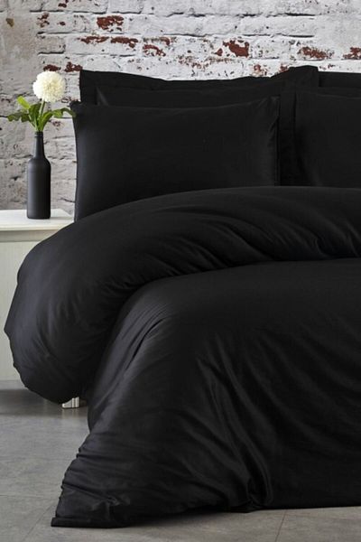 MAJESTE Fabricator Delux 100% Natural Cotton Satin Duvet Cover Set Double (6 Pieces) Platinum Solid Color-black