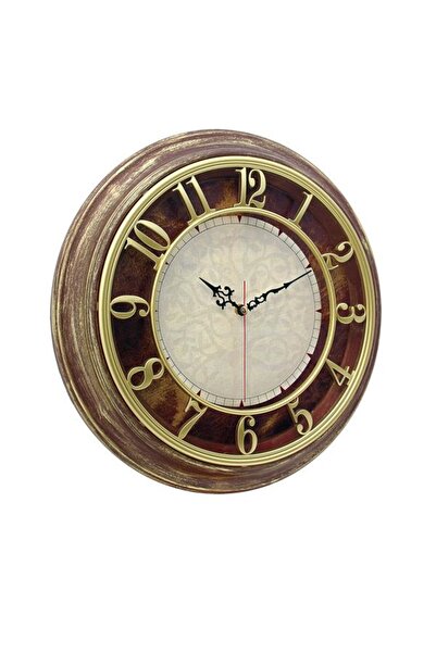 CUBIDO Kahve&altın Sarısı Eskitme Çerçeveli Kabartmalı 3d Duvar Saati Ø480 Mm