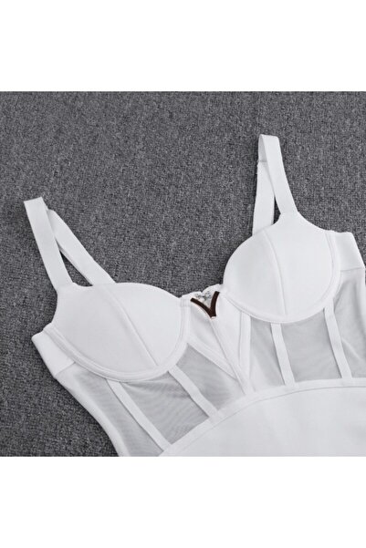 FASHION COCKTAIL Korse Kumaşlı Transparan Detaylı Kalın Askılı Bandaj Gece Abiye Kokteyl Davet Elbise