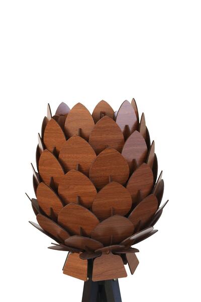 3D SERGİ Lambader - Dekoratif Ahşap Kozalak Lambader Hisar Cevizi / Koyu Kahve Ayak