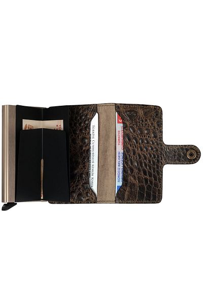 WalSmart Mini Croco Smart Mechanism Leather Wallet-brown