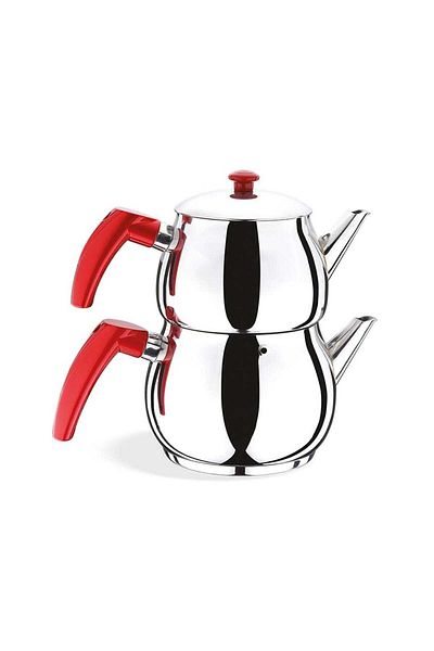 Doğuş Medium Size Colorful Handle Steel Set-red Self-Strainer