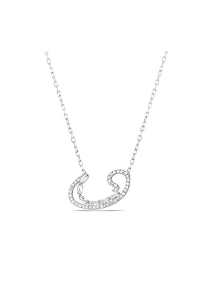 MySilvers Baget Taşlı Vav Kolye Kadın Rodyum