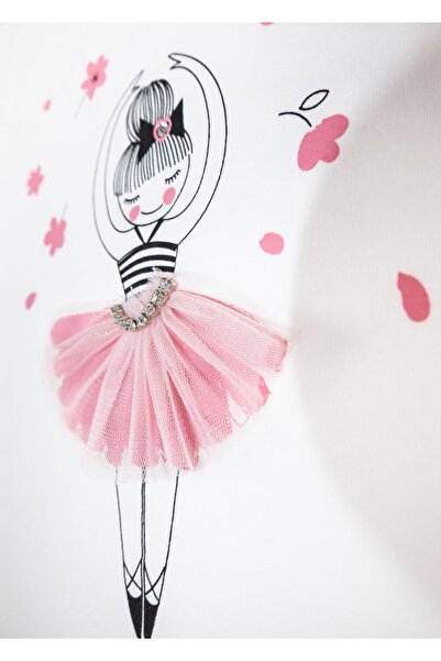 Ozmoz By Mukadder Özden Ballerina Printed White Girl's T-shirt