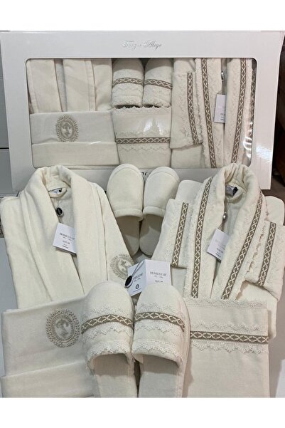 Homestar Velvet Line Cecilya Krem Krem Aile Bornoz Seti