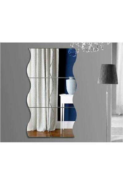 Abaküs 6x Adet Dekoratif Gümüş Dalga Süs Ayna 22x20cm Antre Mobilya Duvar Arkası Yapışkan Bantlı Akrilik