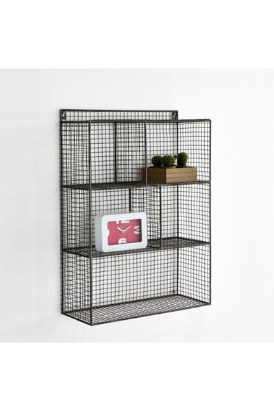 GO DEKOR Kafes (Grid) 5 Gözlü Duvar Rafı & Duvar Kitaplığı - Siyah