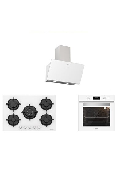 Silverline Beyaz Cam Ankastre Set 5 Yıl Garanti (3457 Soho 80+cs5364w01+bo650...