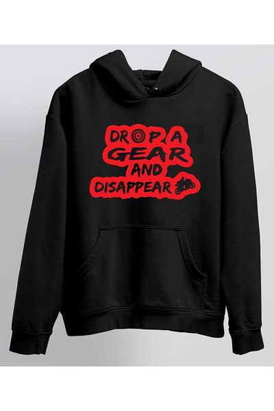 venüsdijital Drop A Gear And Disappear 2 Printed Black Hooded Sweat