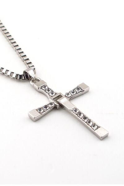 Solfera Kalın Zincirli Taşlı Haç Kolye K709