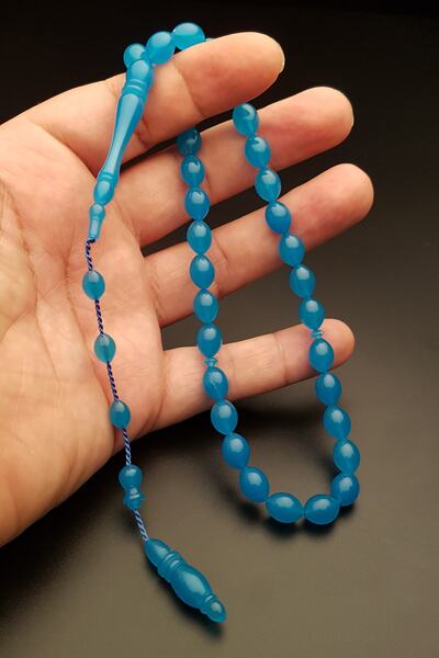 OTTOTESBİH Cadou pentru bărbați, culoare albastră, 7x11 mm, verde fosforescent, pisică ochi, mărgele de rugăciune