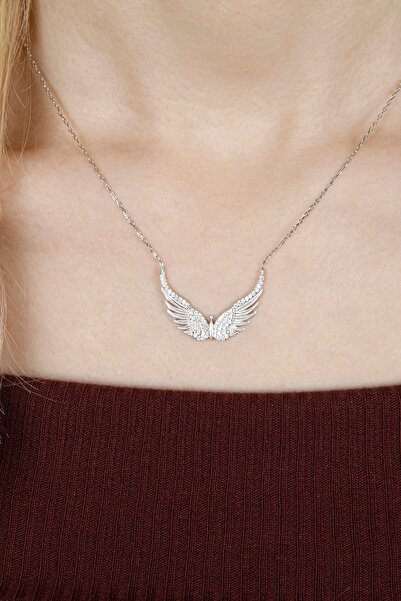 Afrodit Silver Kadın Beyaz Melek Kanadı Tasarım Gümüş Kolye