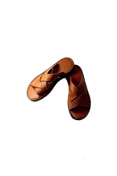 KAPAR Genuine Leather Tan Braided Slippers