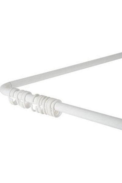 Perdesü Dünyası White Bathroom Curtain - Including Corner Pipe, Curtain Hooks