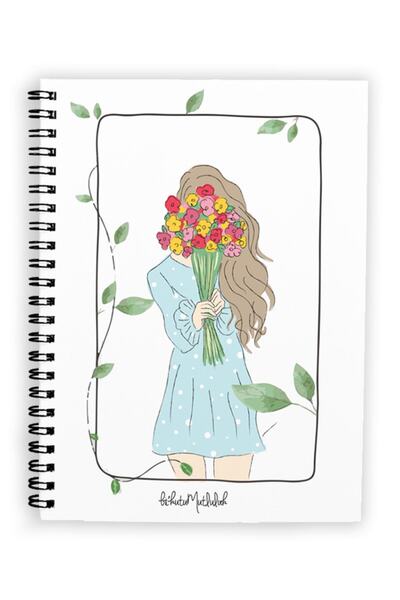 Bikutumutluluk Hediyelik - N015 A5 Tasarım Spiralli Defter - Çiçekli Kız Not ...