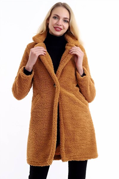 Kadın Modası Palton de pluș, căptușit cu buzunare, de damă