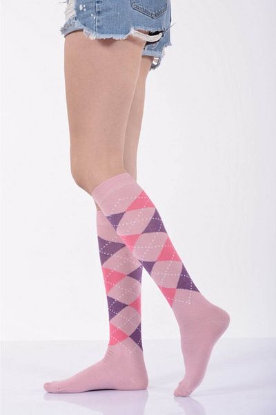 Lateks Çorap Дамски чорапи до коляното Idilfashion на каре - светло розови