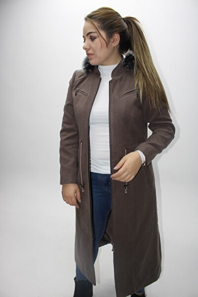 KMK Дамско щамповано кожено палто с качулка