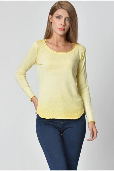 Cotton Candy Tricou cu mânecă lungă cu gât rotund - galben