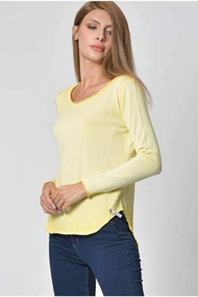 Cotton Candy Round Neck Long Sleeve T-Shirt - Yellow