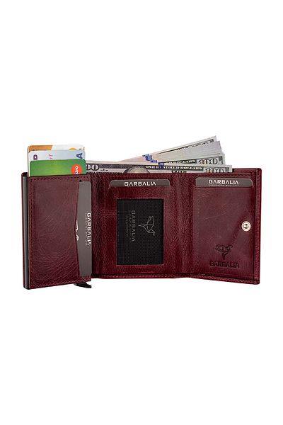 Garbalia 100% Handmade Crazy Leather Mechanism Claret Red Card Holder Money Portfolio