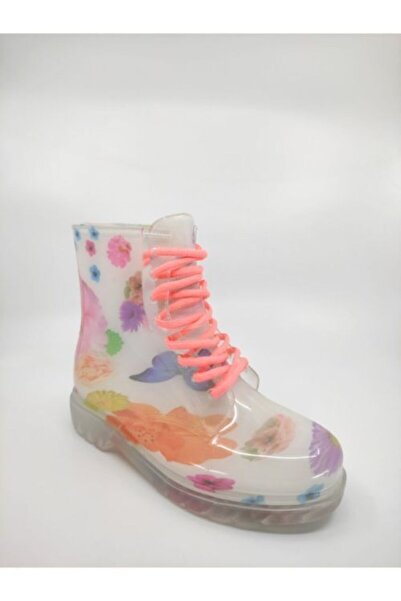 Frida Shoes Frida Kadın Şeffaf Su Geçirmez Bot 13401-beyaz Çiçek Desenli