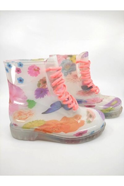 Frida Shoes Frida Kadın Şeffaf Su Geçirmez Bot 13401-beyaz Çiçek Desenli