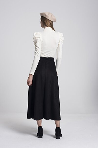 MD trend Women's Black Mevlana Plain Suede Skirt