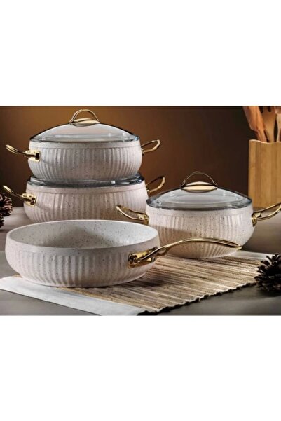 Lines Granit 7 Parça Tencere Seti Beyaz