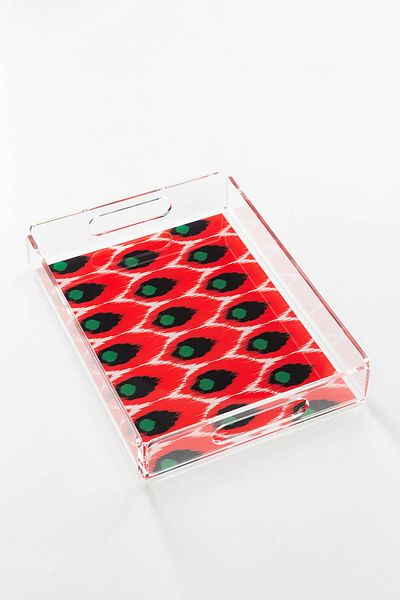 Queen Bee İstanbul Ikat Coral Patterned Plexiglass Tray 30cm X 22 Cm