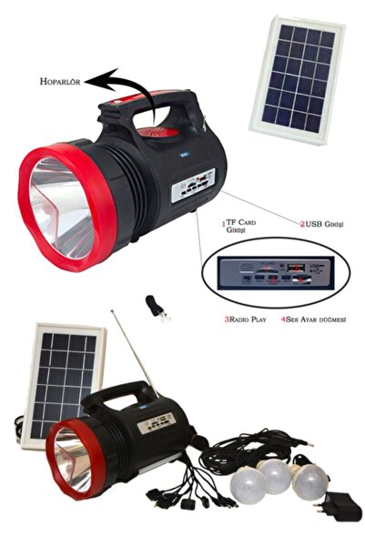 Modizu Fm Radyolu Mp3 Müzik Çalar Sdkart Usb Bellek Güneş Enerjili Acil Durum...